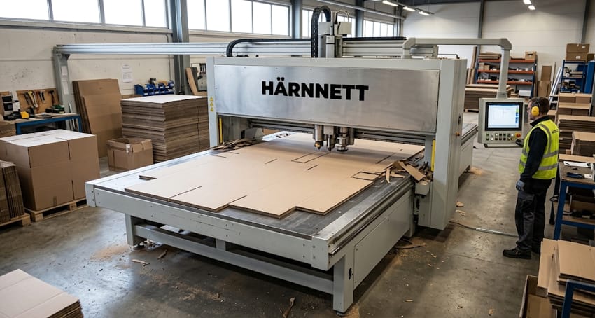 Máquina CNC para hacer cajas de cartón a medida en proceso de corte y plegado automático